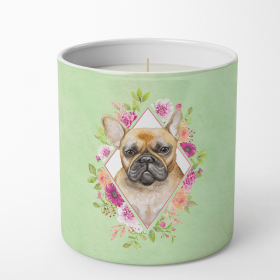 French Bulldog - Fawn Green Flowers 10 oz Decorative Soy Candle