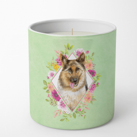 German Shepherd #1 Green Flowers 10 oz Decorative Soy Candle