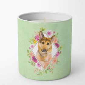 German Shepherd Green Flowers 10 oz Decorative Soy Candle