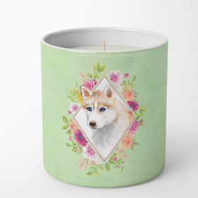 Siberian Husky -  Red Green Flowers 10 oz Decorative Soy Candle