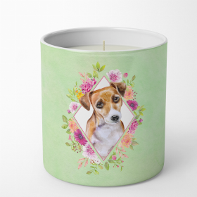 Jack Russell Terrier #1 Green Flowers 10 oz Decorative Soy Candle