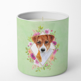 Jack Russell Terrier #21 Green Flowers 10 oz Decorative Soy Candle