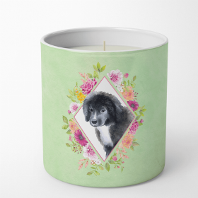 Newfoundland - Puppy Green Flowers 10 oz Decorative Soy Candle