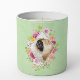 Pekingese Green Flowers 10 oz Decorative Soy Candle