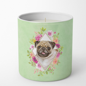 Pug Green Flowers 10 oz Decorative Soy Candle