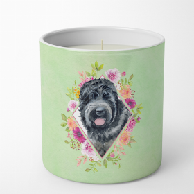 Black Russian Terrier Green Flowers 10 oz Decorative Soy Candle