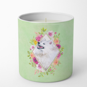 Samoyed Green Flowers 10 oz Decorative Soy Candle