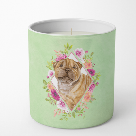 Shar Pei Green Flowers 10 oz Decorative Soy Candle