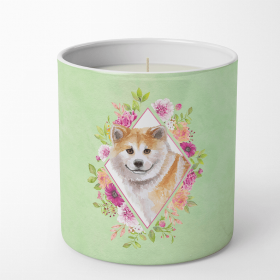 Shiba Inu Green Flowers 10 oz Decorative Soy Candle