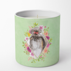 Shih Tzu Green Flowers 10 oz Decorative Soy Candle