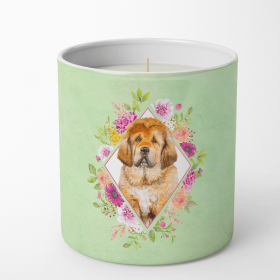 Mastiff - Puppy Green Flowers 10 oz Decorative Soy Candle