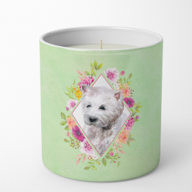 West Highland White Terrier Green Flowers  10 oz Decorative Soy Candle