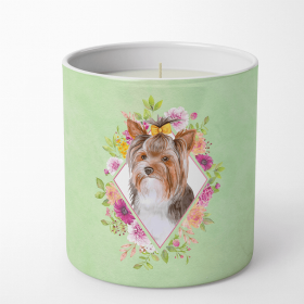 Yorkshire Terrier Green Flowers 10 oz Decorative Soy Candle