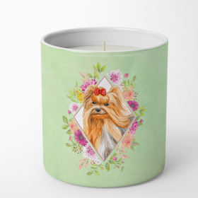 Yorkshire Terrier 1 Green Flowers 10 oz Flowers Decorative Soy Candle