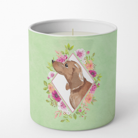 Dachshund Green Flowers 10 oz Decorative Soy Candle