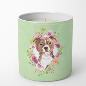 Bull Terrier 2 Green Flowers 10 oz Decorative Soy Candle