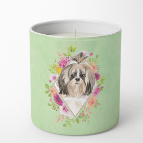 Shih Tzu 1 Green Flowers 10 oz Decorative Soy Candle