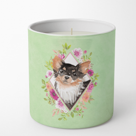 Chihuahua - Longhaired Green Flowers 10 oz Decorative Soy Candle