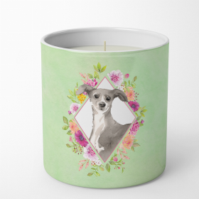 Italian Greyhound 1 Green Flowers 10 oz Decorative Soy Candle