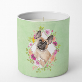 French Bulldog 1 Green Flowers 10 oz Decorative Soy Candle