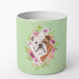 Bulldog 1 Green Flowers 10 oz Decorative Soy Candle