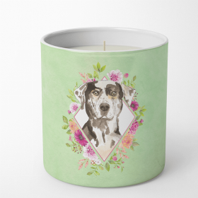 Catahoula Leopard Dog Green Flowers 10 oz Decorative Soy Candle