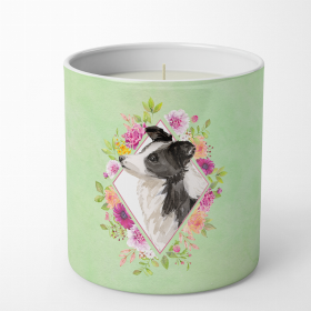 Border Collie Green Flowers 10 oz Decorative Soy Candle