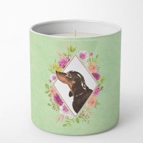 Dachshund - Black and Tan Green Flowers 10 oz Decorative Soy Candle