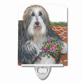 Bearded Collie Pot of Roses Ceramic Night Light