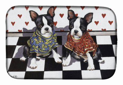 Boston Terrier Puppy Love Art Dish Drying Mat