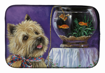 Cairn Terrier Gone Fishing Art Dish Drying Mat