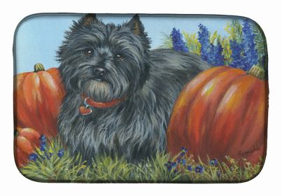 Cairn Terrier Mom's Pumpkins Art Dish Drying Mat