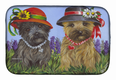 Cairn Terrier Sisters Art Dish Drying Mat