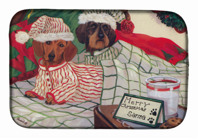 Dachshund Christmas Waiting for Santa Art Dish Drying Mat