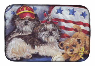 Shih Tzu Americana Sweethearts Art Dish Drying Mat