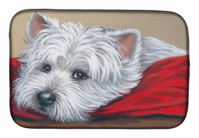 West Highland White Terrier/Westie Red Pillow Art Dish Drying Mat