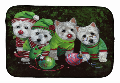 West Highland White Terrier/Westie Christmas Santa's Assistants Art Dish Drying Mat