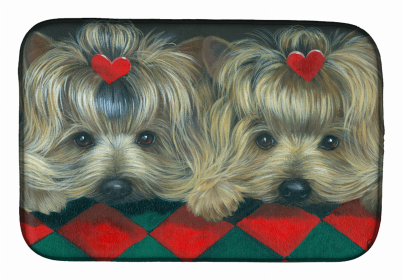 Yorkie 2 Hearts Art Dish Drying Mat