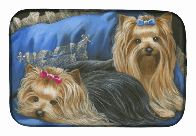 Yorkie Satin and Lace Art Dish Drying Mat