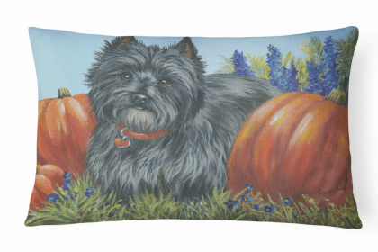 Cairn Terrier Mom's Pumpkins Portrait/Landscape Painting Fabric Decorative Pillow