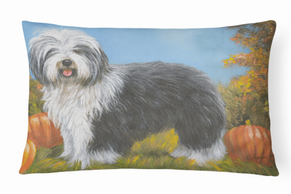 Old English Sheepdog Octoberfest Portrait/Landscape Painting Fabric Decorative Pillow