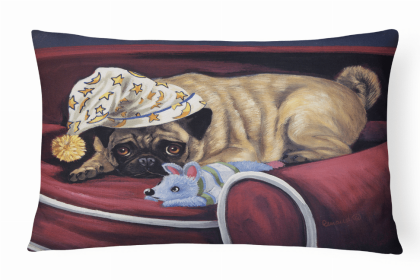 Pug Goodnight Sweetheart Portrait/Landscape Painting Fabric Decorative Pillow