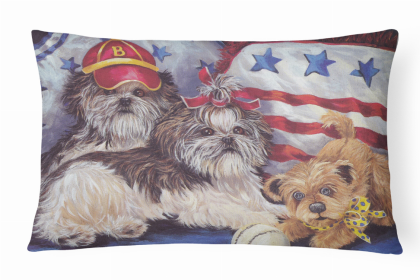 Shih Tzu Americana Sweethearts Portrait/Landscape Painting Fabric Decorative Pillow