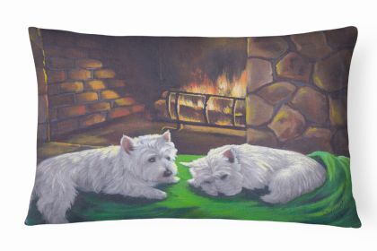 West Highland White Terrier - A Winter's Night Portrait/Landscape Painting Fabric Decorative Pillow