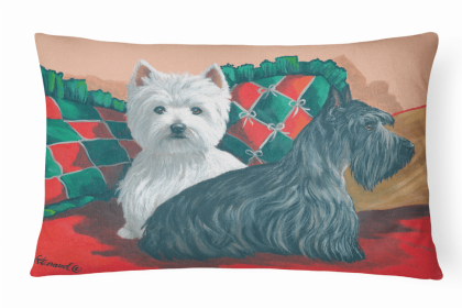 West Highland White Terrier and Scottish Terrier - Great Scots Portrait/Landscape Painting Fabric Decorative Pillow