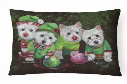 West Highland White Terrier - Christmas Santa's Assistants Portrait/Landscape Painting Fabric Decorative Pillow