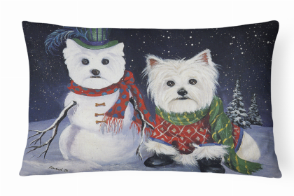 West Highland White Terrier - Christmas Self Portrait - Portrait/Landscape Painting Fabric Decorative Pillow