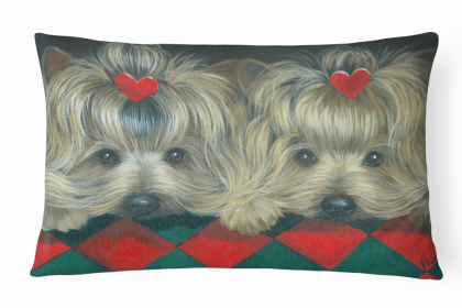 Yorkie 2 Hearts Portrait/Landscape Painting Fabric Decorative Pillow