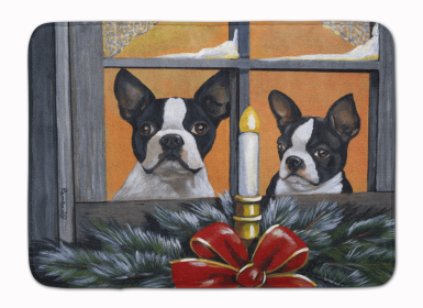 Boston Terrier Looking for Santa Christmas Floor Mat