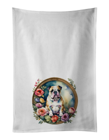 English Bulldog 3 Flowers Kitchen Towel Set of 2